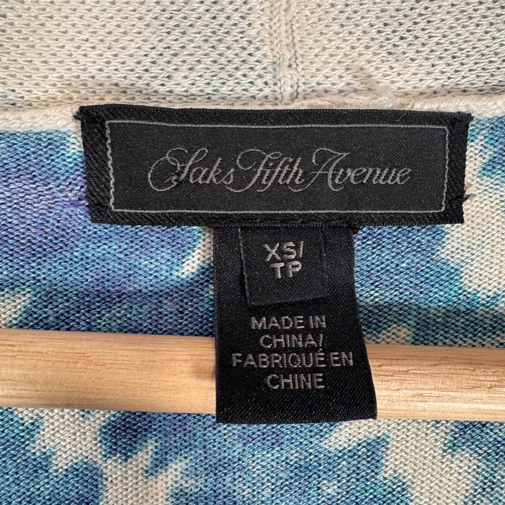 Saks Fifth Avenue Cardigan Womens XS Blue Tie Dye Silk Cashmere Longline Luxury - Picture 4 of 8